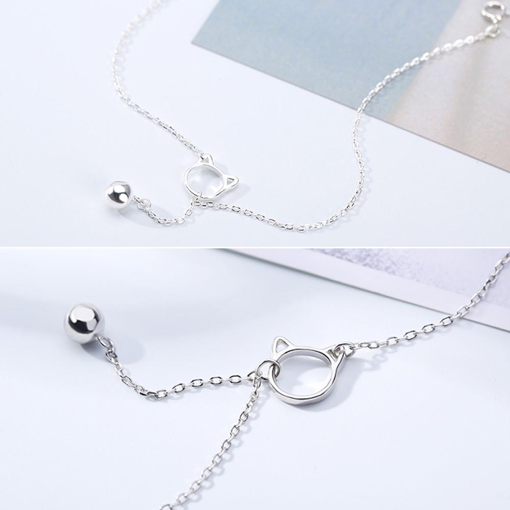 100% 925 srebro śliczne słodkie kotek Bell obrączki kobieta i dziewczyna prosty łańcuszek plażowy biżuteria na prezent