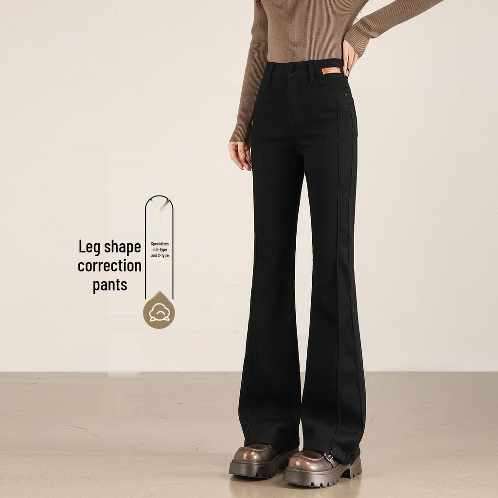 Women's High Waist Patchwork Micro Flare Jeans - 2026 Spring/Summer, Black, Elastic, Slimming Style