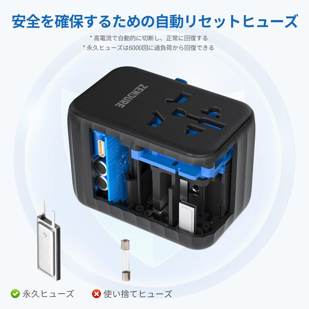 Zendure 61W PD Overseas Outlet Conversion Portable Travel Charging 6 Devices Ports for Passport II Pro Limited Model Plug, Adapter, Small,