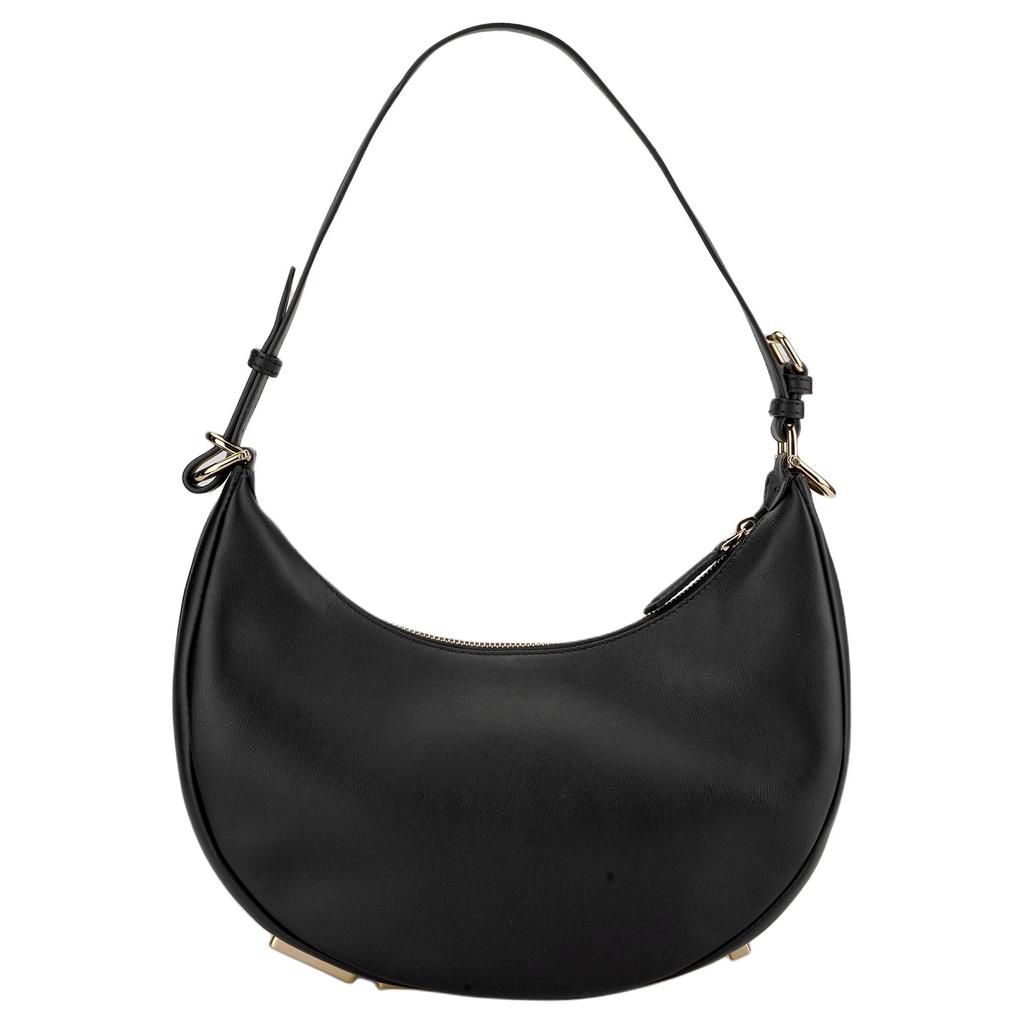 Fendi Graphy Metal Logo Adjustable Shoulder Strap Calfskin Crescent Bag Women Handbags Black 8BR798-A5DY-F1HEJ
