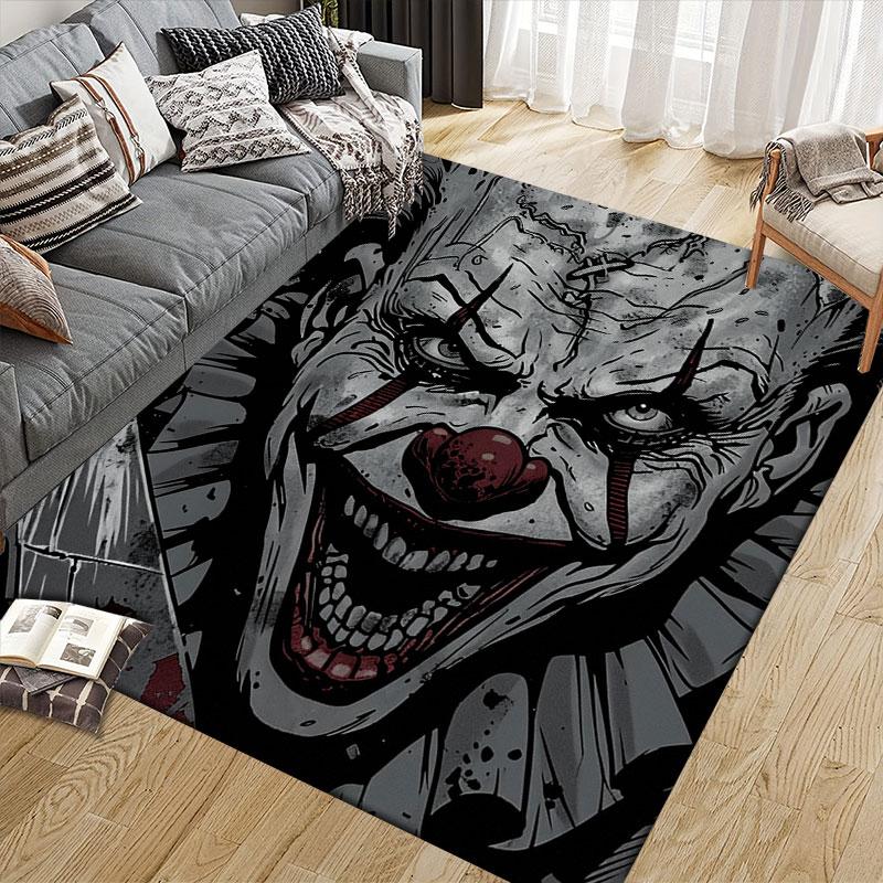 Pennywise Flannel Printed Carpet, Home Sofa Decoration for Living Room & Bedroom, Non‑Slip Play Flannel Floor Mat for Game Room