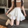 2025 Spring/Summer Women's High Waist Sweet Puff Double Layer Lace Skirt