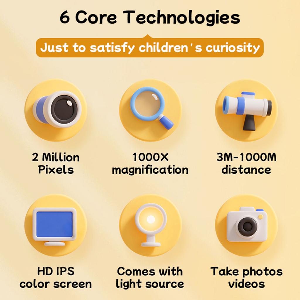 2-in-1 Kinder Fernglas Mikroskop mit 2 Zoll IPS-Bildschirm 1000x Zoom Mini Handheld Mikroskop Kamera Jungen Mädchen Festival Geschenke