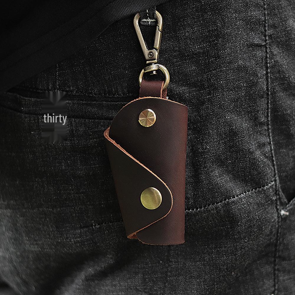 Portachiavi Fatto a Mano in Pelle Crazy Horse - Unisex, Pelle di Vacchetta Primo Strato, Design Personalizzato.