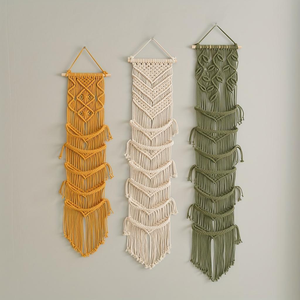 Bohemian Macrame Wall Hanging Tapestry with Hat Display Rack - Hand-Woven Colorful Tassel Cap Storage Suitable for Hats Not Included Wall-Mounted