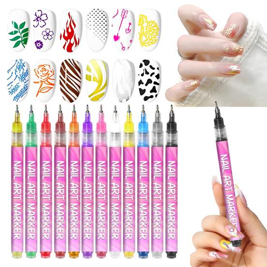 1 Zestaw 12 Kolorów Pisaki do Nail Art 0.5MM DIY Żelowy Nail Art Markery do Farby Akrylowej Szybkoschnące Graffiti Kropkowanie Końcówka Linery Narzędzia do Rysowania i Malowania Nail Art