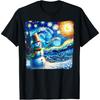 Van Gogh Starry Night Christmas Snowman Winter Snowy Night T-Shirt(4)
