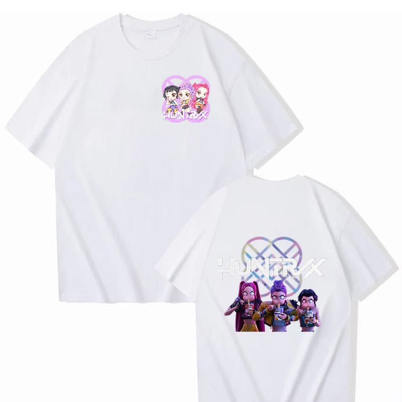 KPop Demon Hunters Anime Cartoon Peripheral Women's Colorful Printed Versatile Fashion Round Neck T-shirt