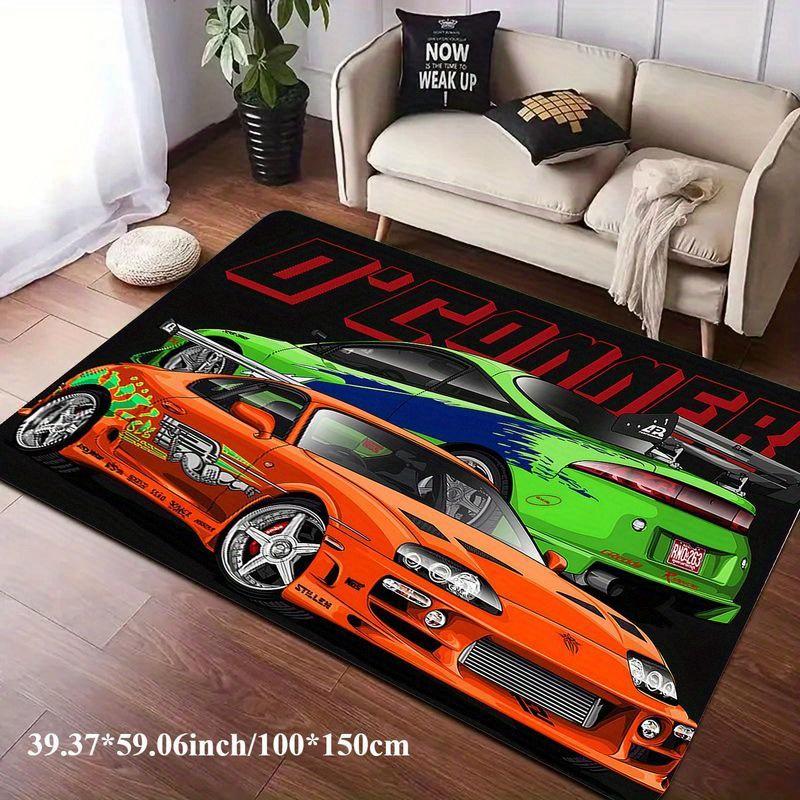 Flannel Printed Fast and Furious Car Rug Racing Theme Decor Soft Fleece Floor Mat Living Room Carpet Kids Room Rugs Automotive