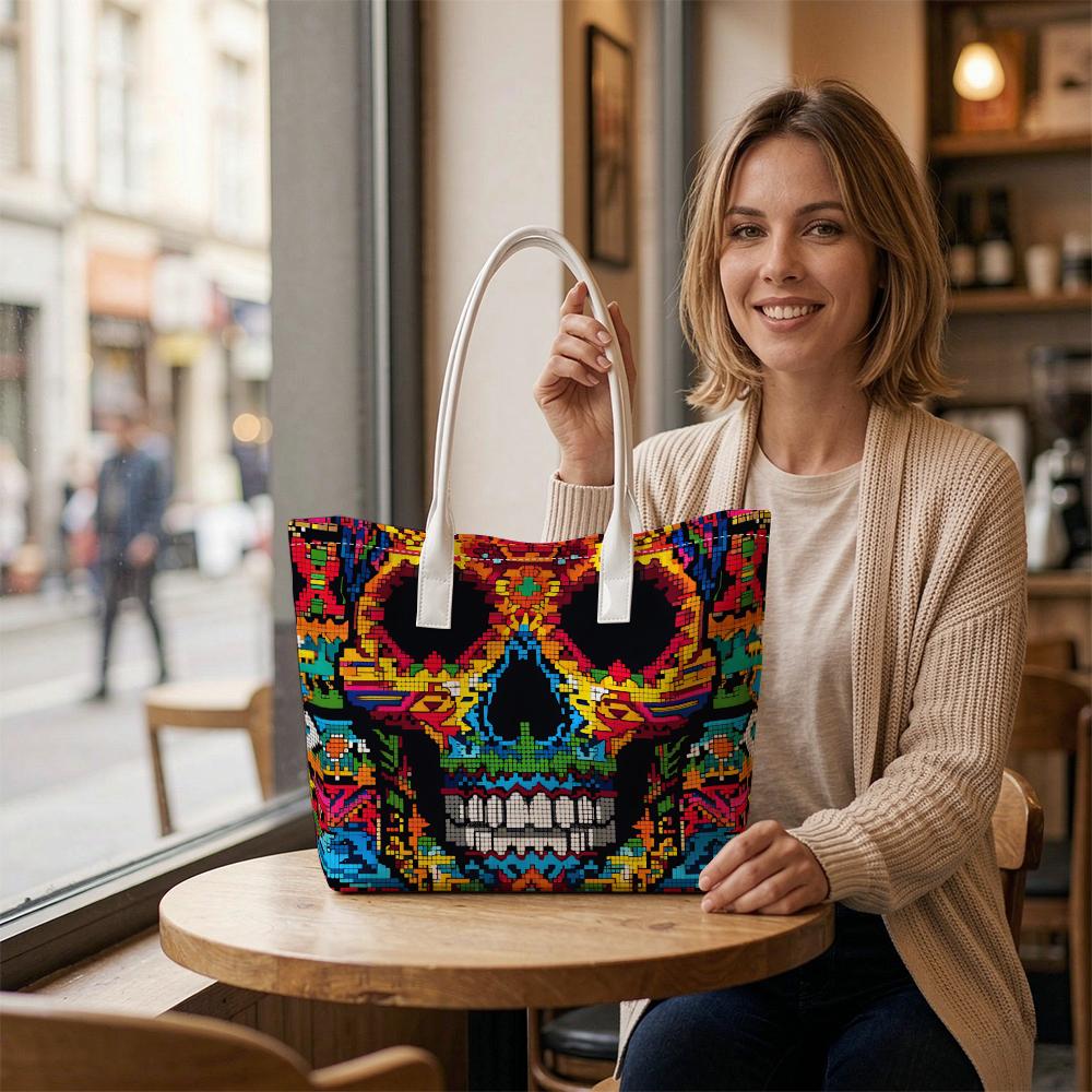 Colorful Skull Tote Bag Fashion Travel Shoulder Handbag for Daily Use