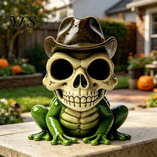Bedroom Resin Ornament Halloween Skull Frog Figurine, Small Sculpture, Collectable Spooky for Home Office Table Shelf Decor Durable