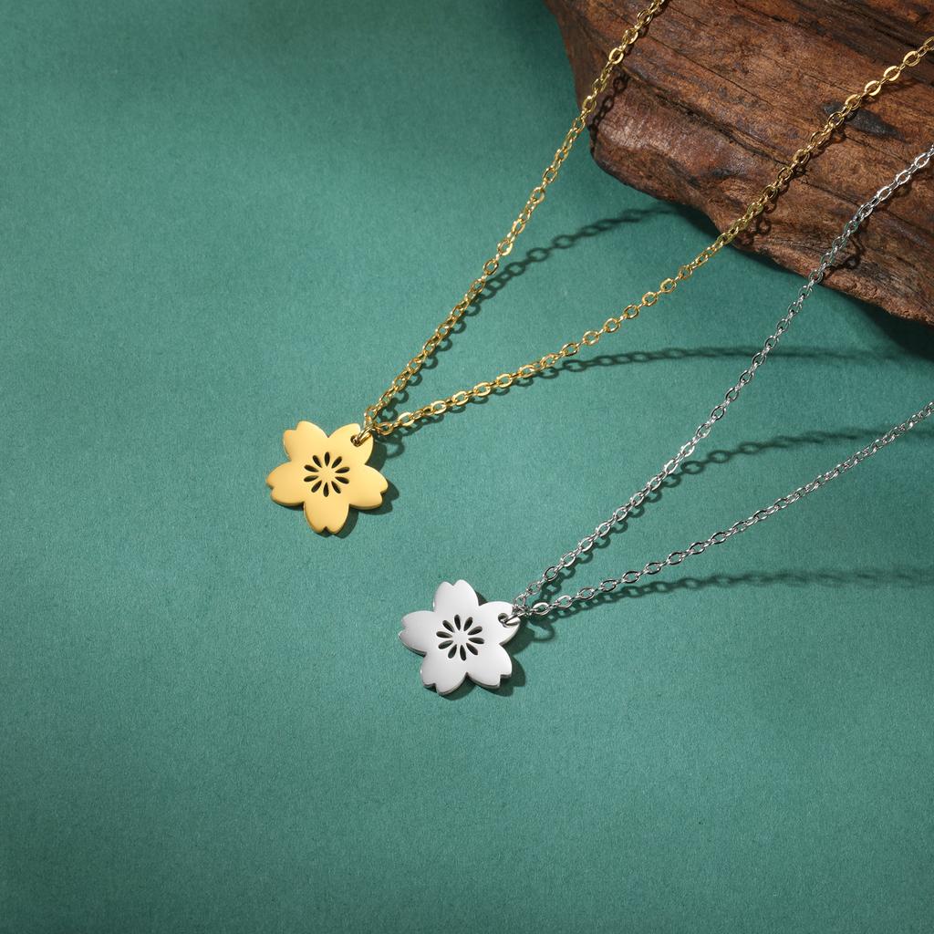 Cherry Blossom Flower Pendant Necklace for Women Stainless Steel Gold Choker Necklaces Birthday Gift Jewelry