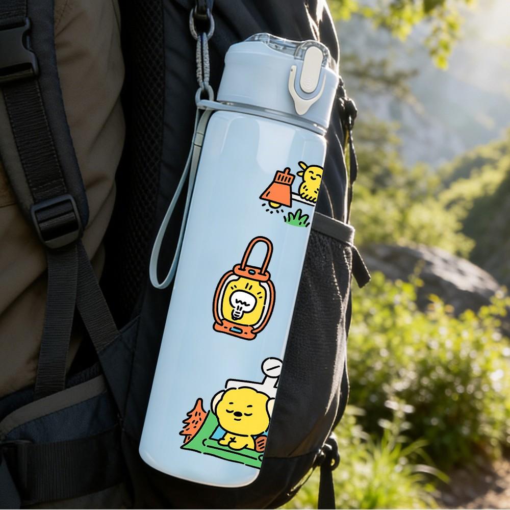 1PC Tool Kit Cute Doodle Print 750ml Color Plastic Sports Water Bottle Leakproof Flip Straw Lid Suitable for Sports Office Home Use