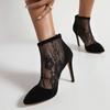 Sexy stilettstøvler kvinner Blomster blonder Mesh Nett naken ankelstøvletter Tynne høyhælte pek-tå sko stor størrelse 48