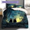 Black Cat At Night Pattern Bedding Quilt Set  Home Decoration  Gift (1 * Duvet Cover + 2 * Pillowcase  Without Core)