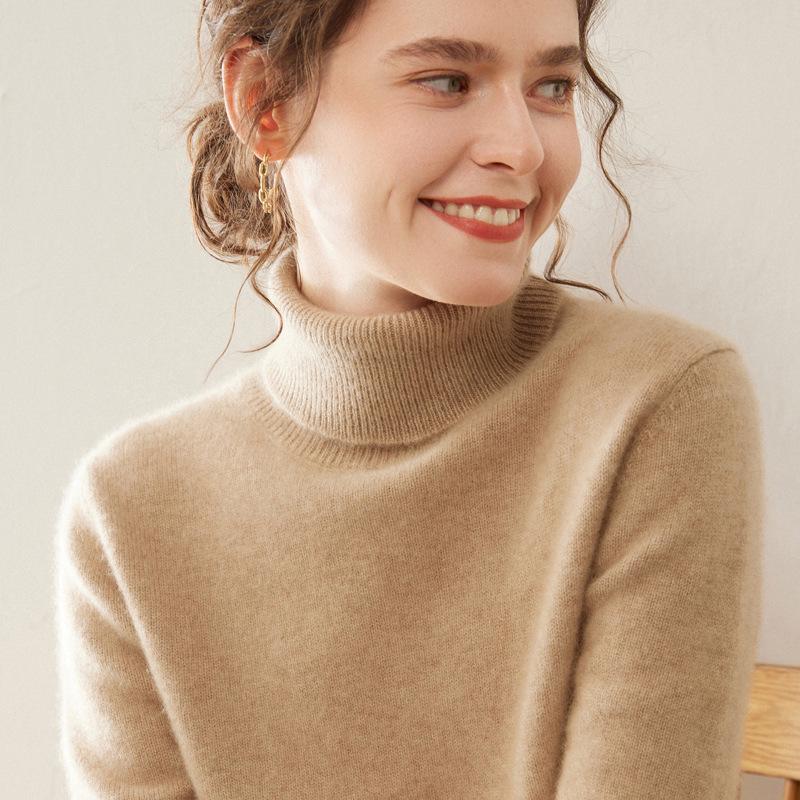 Cashmere Knit Women's High Neck Long Sleeve Sweater - Soft, Loose, Warm, and Skin-Friendly for Autumn and Winter