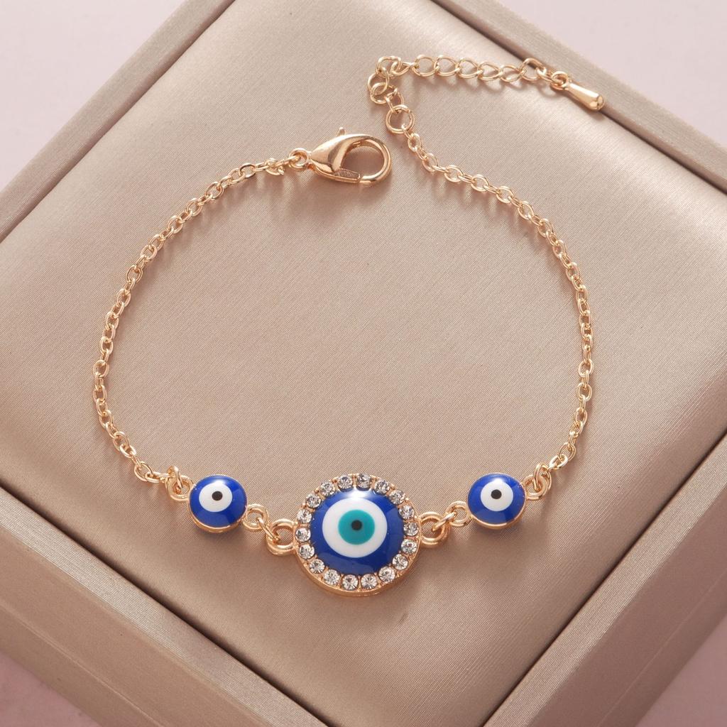 YILUOCD Bohemian Ovaly Blue Evil Eye Bracelet For Women 18k Gold Plating Tree of Life Chain Bracelets New Prayer Jewelry