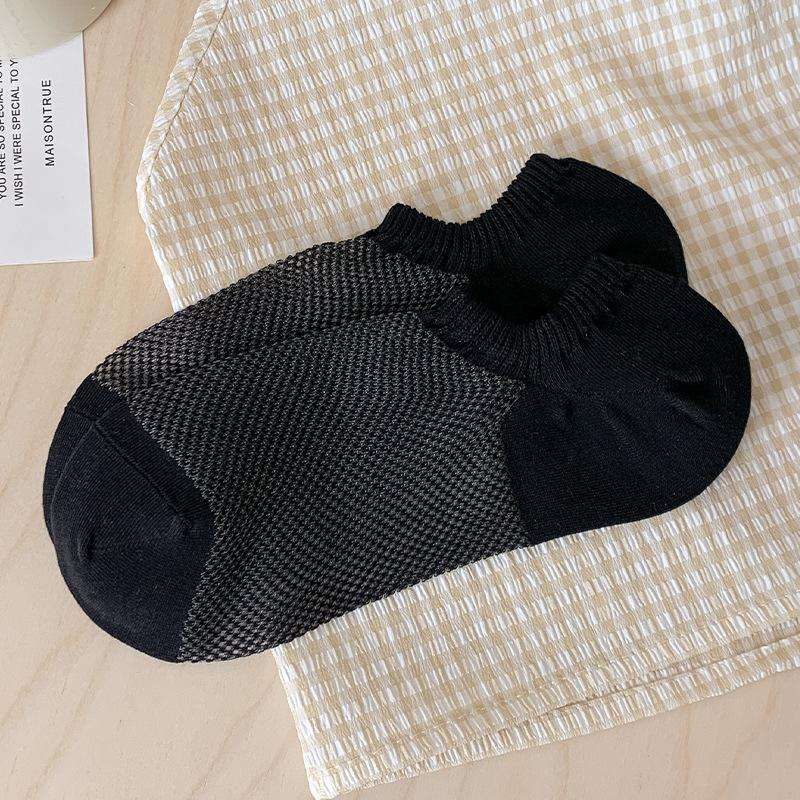 Women's Summer Thin Solid Color Invisible Shallow Mouth Do Not Fall Off with Mesh Boneless Boat Socks
