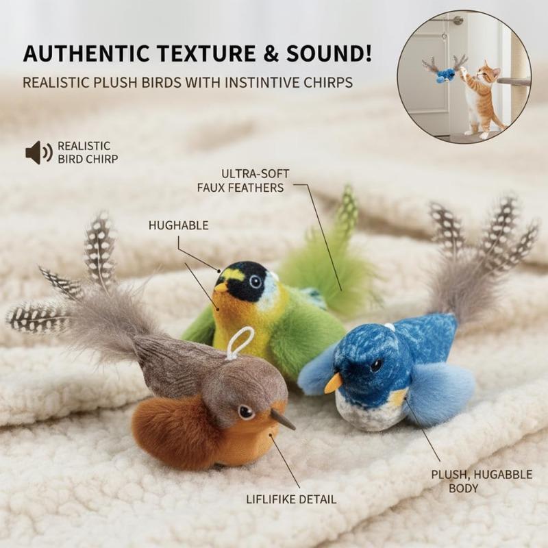 Sounding Catnip Cat Teaser Toy Self-hilarity Wall Hanging Birds Cat Toy Indoor Interactive Birds Toy for Cat Chasing Teasing Toy