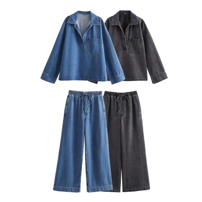 Kaslead Fashion Wind Fashion Washed Blue Tops