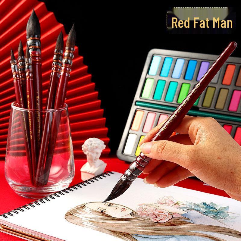 Red Round Head Watercolor Brush with Squirrel Imitation Nylon Hair for Adult Artists
