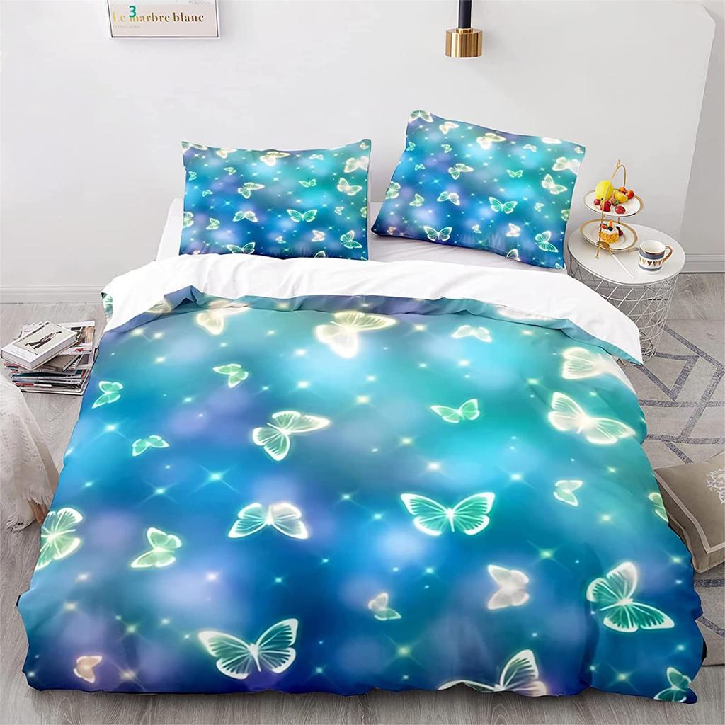 Fantasy Blomma Fjäril Påslakanset För Vuxna,Tonåringar,Lyxigt 3D-Tryckt Färgglada Fjärilar Och Ros Polyester Sängkläder Set