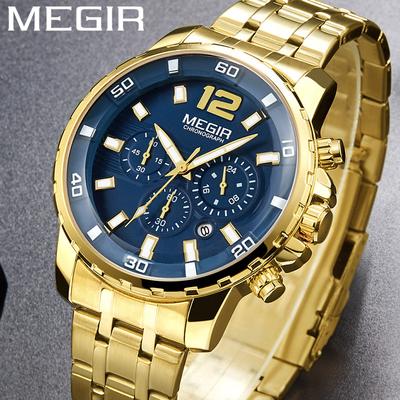 Nieuw Herenhorloge Luxe Goud Business Chronograaf Sport Herenhorloges Volledig Staal Militair Quartz Polshorloges Klok