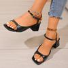 Fashion Women's Fashion Chunky Sandals Summer New Square Head Open-toe Line with Anti-slip Wear-resistant High Heels