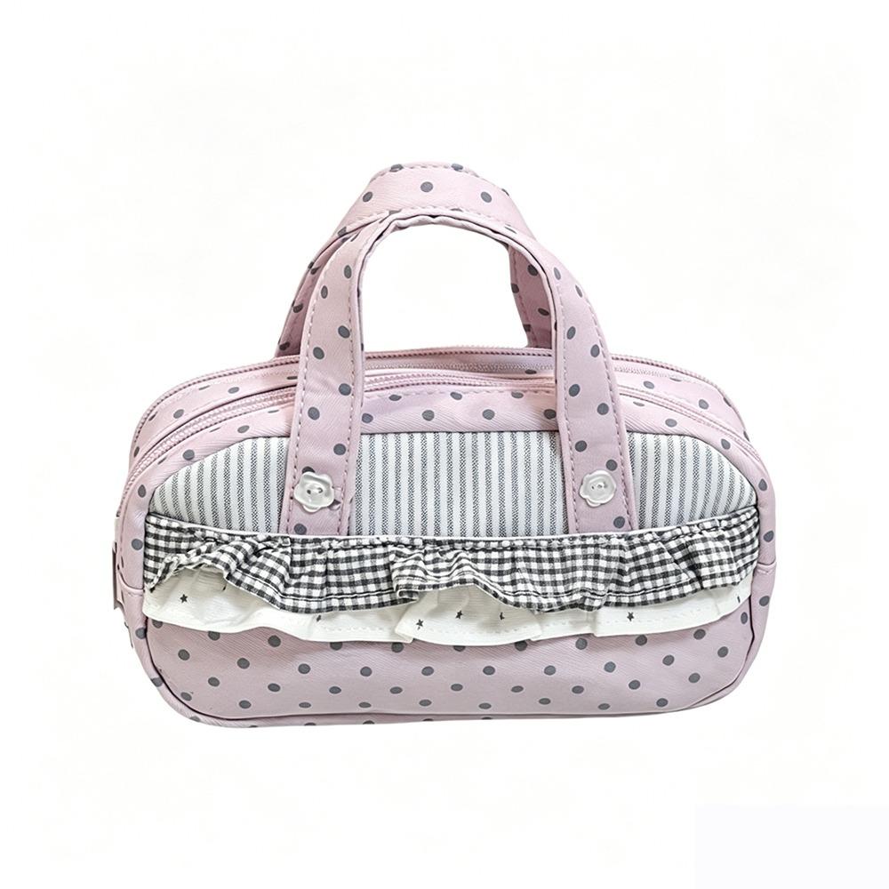

Pink Polka Dot Plaid Pencil Case with Clear Itabag Multi-Compartment Pen Bag Large Capacity Handheld Stationery Bag розовый