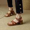 Open-toed retro thick-heeled sandals women's versatile summer 2025 new simple one-word buckle temperament high-heeled sandals
