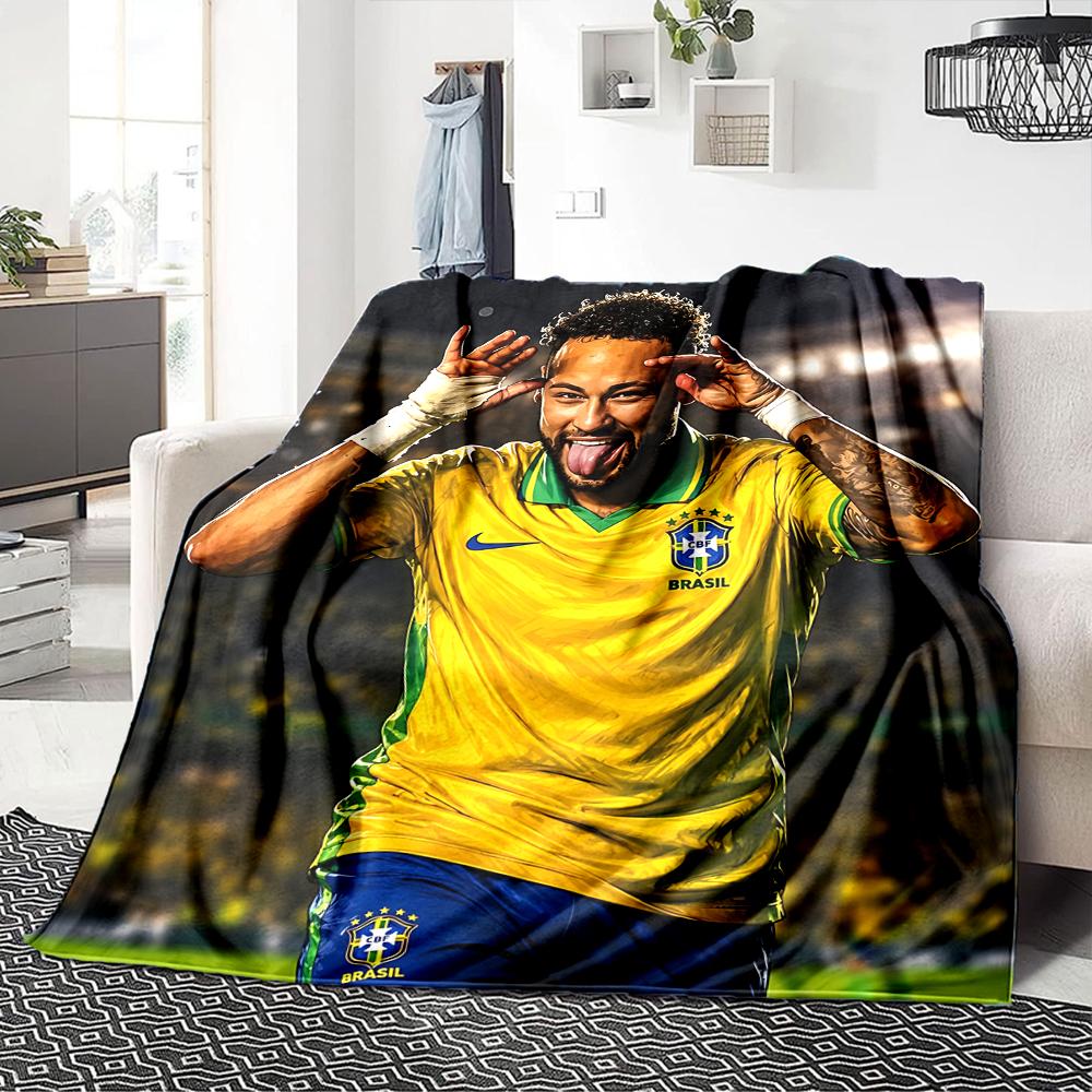 Atmungsaktive und warme Flanelldecke mit Aufdruck einer brasilianischen Fußballlegende, ein stilvolles Geschenk für Zuhause, geeignet für Zuhause, Büro und als Tagesdecke. 15a133