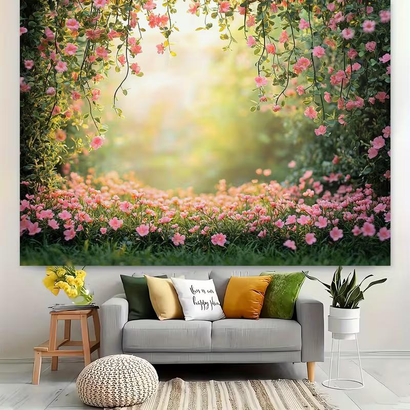 2D Spring Pink Flower Garden Backdrop Photography Background Cloth