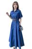 Seira Summer Denim Shirt Long Short Lightweight Solid with Office Lady Elegant Women's Dress, Dress, Dress, Sleeve, A-Line, Dress, Turn-Down Collar,