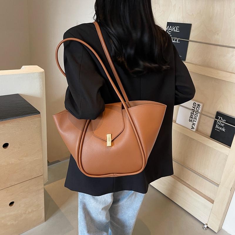 Yogodlns Designer-Edit Large Tote Bag Trendy Lock Detail Satchel, Chic Underarm Purse for Women, Minimalist Crossbody & Work Bag