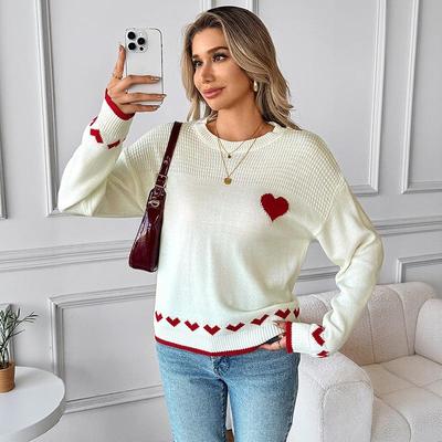 Damenmode Lässig Herbst Winter Liebesbrief Druck Langarm O-Ausschnitt Pullover