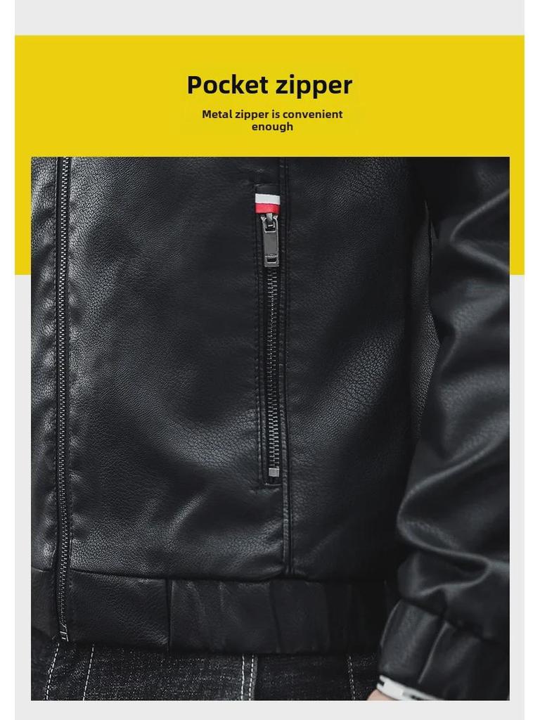 Men's Hooded Leather Jacket: New Korean Style, Velvet Finish for Spring/Autumn, Trendy Casual Motorcycle & Workwear Jacket