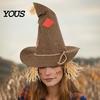 Witch Hat for Women Scarecrow Hat, Novelty with Straw, Halloween Costume Festive Accessory Cosplay Party, Festival Dress Up Prop Carnival