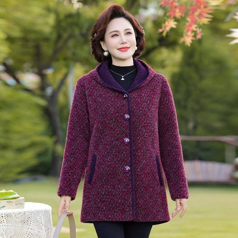 Kleidung für Frauen mittleren Alters und ältere Frauen Winter Samt warm Kapuze Imitation Nerz Samt Mantel Temperament Mutter Kleidung warm verdickt Mantel
