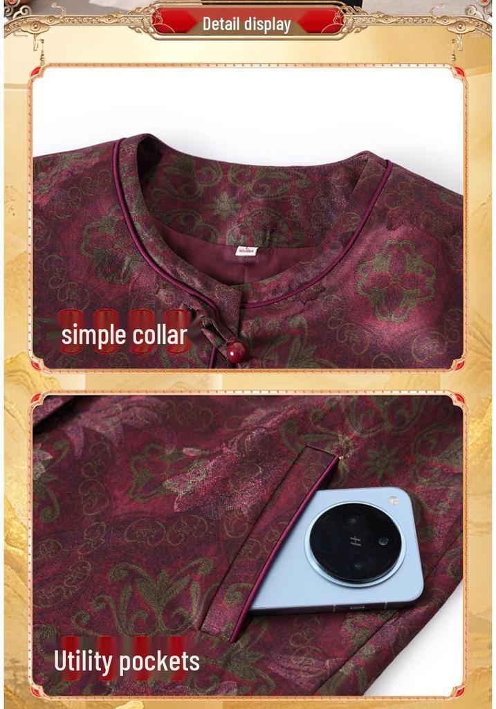 Stylish Spring Autumn Chinese Jacket for Middle-Aged Women: 60s-70s Versatile Long Sleeve
