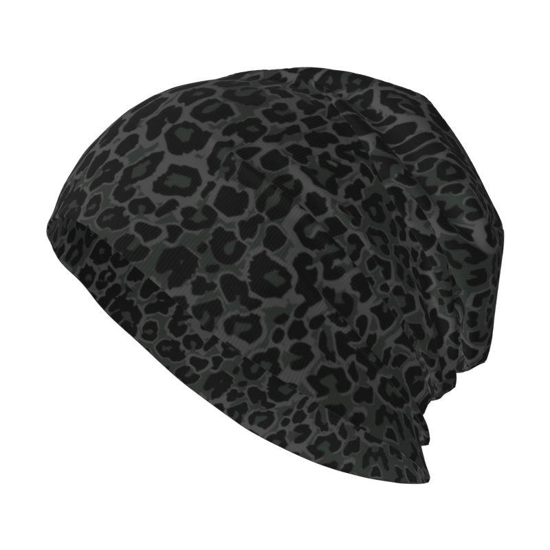 Black Leopard Print Beanie Hat Warm Bonnet Cap Adults Knitted Hats Headwear Vintage Street Skullies Beanies for Women Men