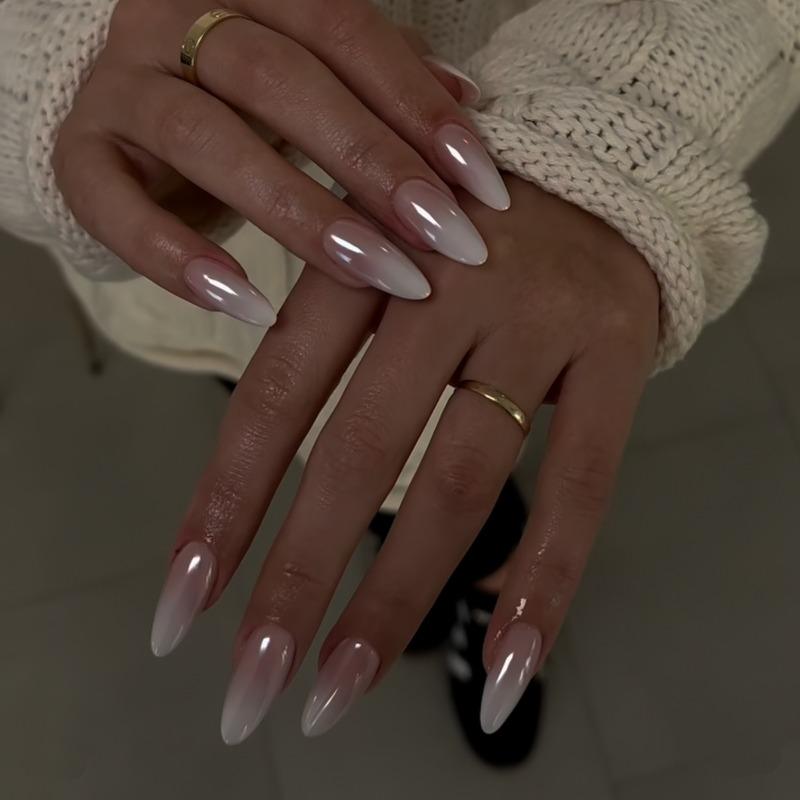 Noste Dlouhý Francouzský Ručně Dělaný Manikúrní Kousek Kamínkový Postupný Přechod Odnímatelná Nálepka na Nehty