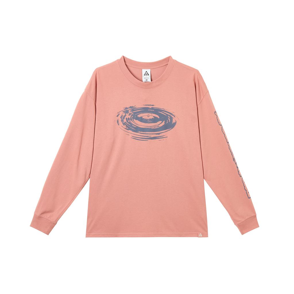 Nike Logo Print Casual Sports Ribbed Crew Neck Comfortable Breathable Dopamine Long Sleeve T-Shirt Men T-Shirt Pink FV3487-618