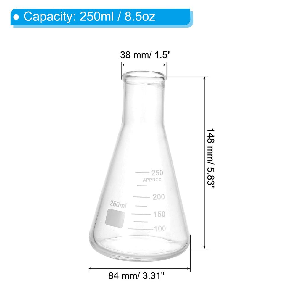 PATIKIL Erlenmeyer Flask, 250ml (8.5oz), Narrow-Neck, Graduated, Borosilicate Glass, for Chemistry and Science Research