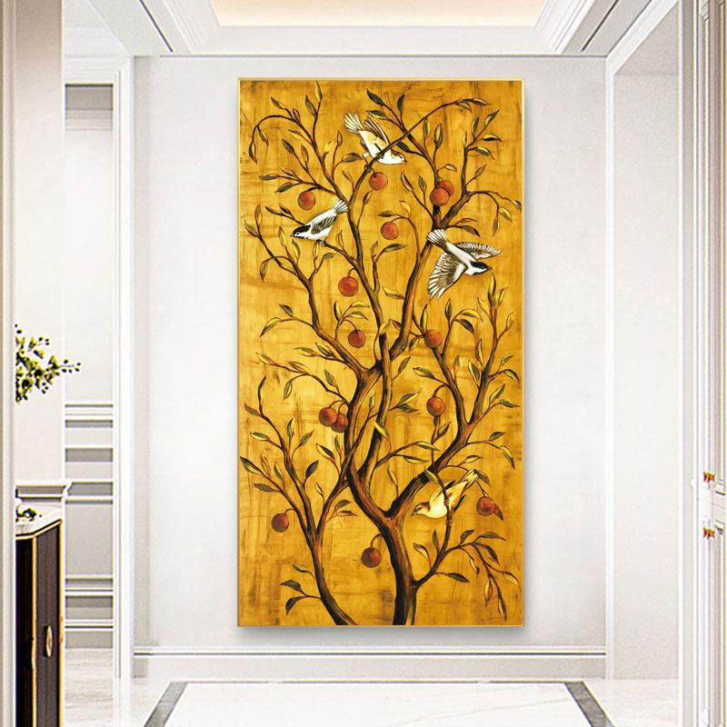 

Китайский японский стиль дерево богатое дерево декоративная живопись птицы принты для входа декор холст стены искусства райский сад плакаты 20x40cm No Framed
