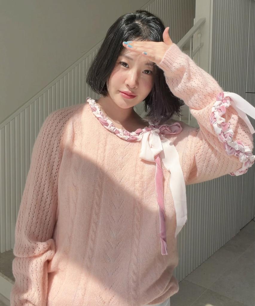 SINOON Lace-Up Ribbon Knit (Pink)