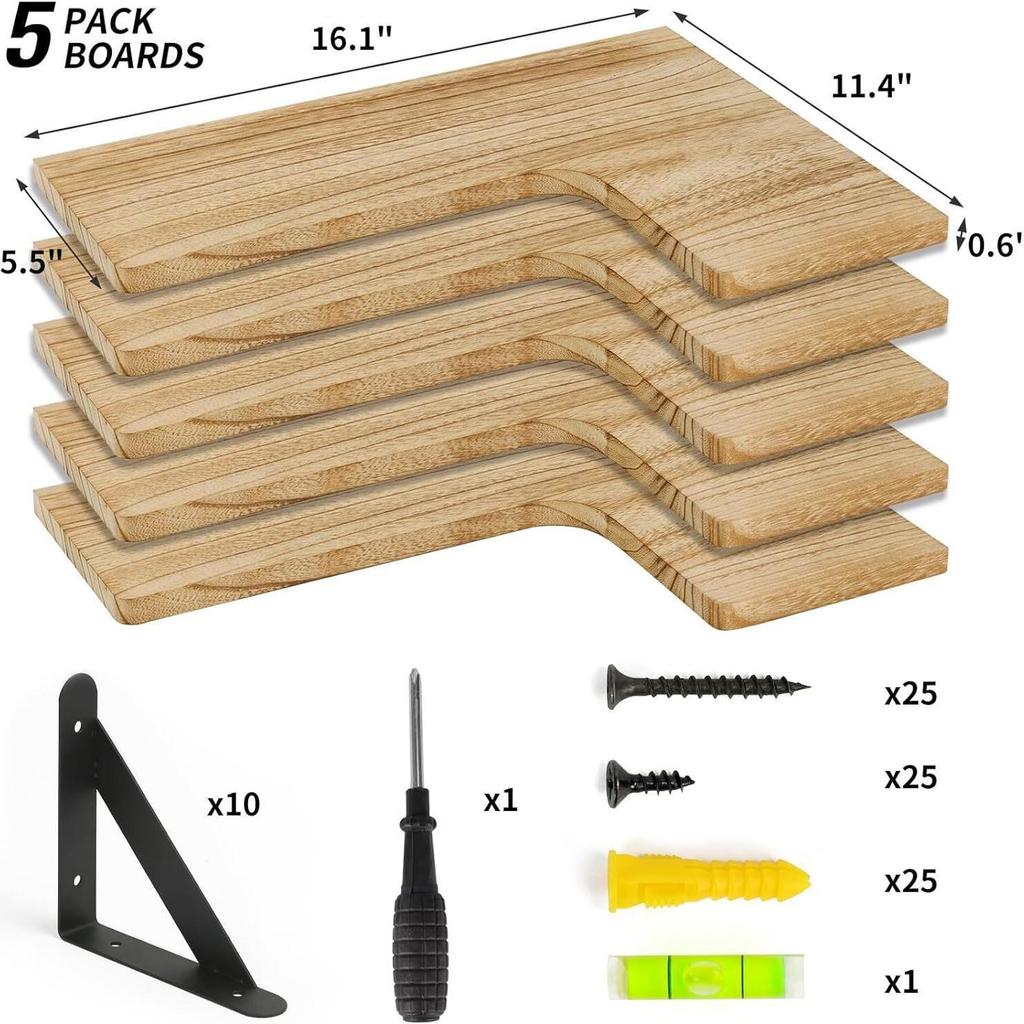 Country-Style Solid Wood Corner Floating Wall Shelf & Organizer