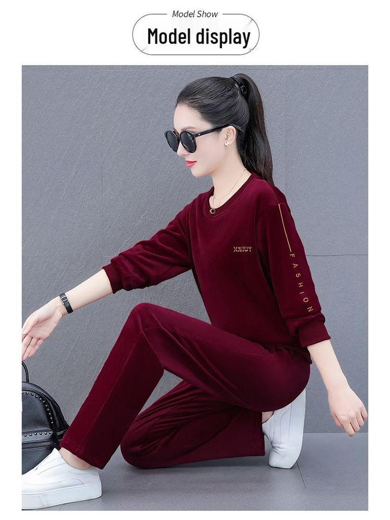 Dámská podzimní/zimní ležérní sportovní souprava: Módní, Omlazující, Volný, Zeštíhlující, S plus sametem, Zesílený dvoudílný.