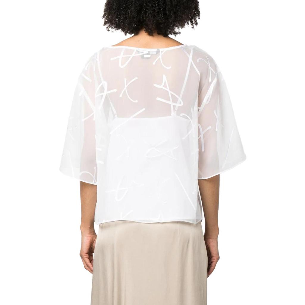 Armani Exchange Solid Pattern Printed Sheer Short Sleeve T-Shirt Women tops White 3RYH26-YN2KZ-1000