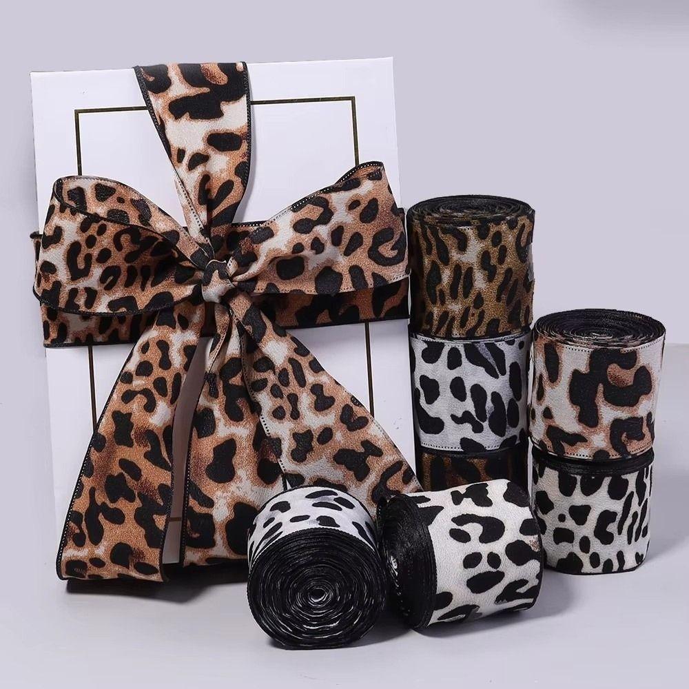 5Yards/Roll Leopard Pattern Faux Silk Ribbon 4cm Width Leopard Print Ribbon Home Decoration