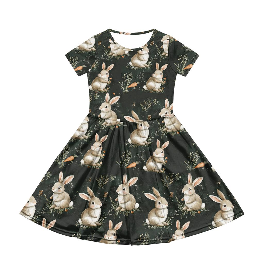 Girl Summer Dress Color & Print Short Sleeve Dress With Pocket Casual Dress Shorts Sleeve Party Dress Easter Day